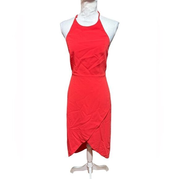 Alice and Olivia Kristy Wrap-Effect Crepe Halterneck Dress In Red Size 2 - Picture 2 of 6